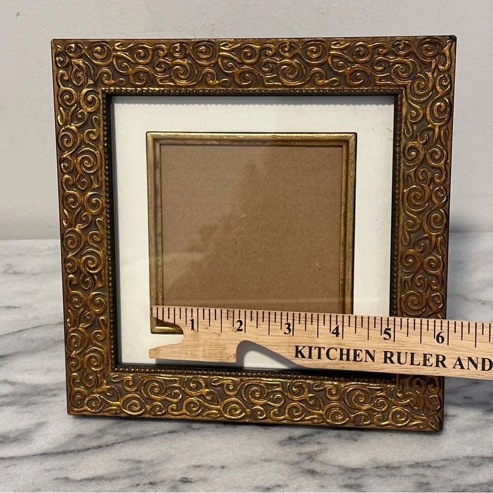 Ornate Gold Swirl Picture Frame box style fits 4x4” photo